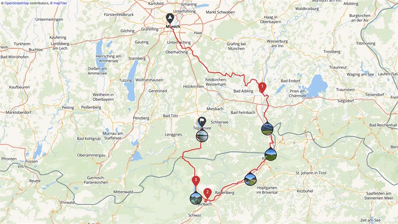 Tag 1: München, Rosenheim, Kanzelkehre, Achensee, Tegernsee